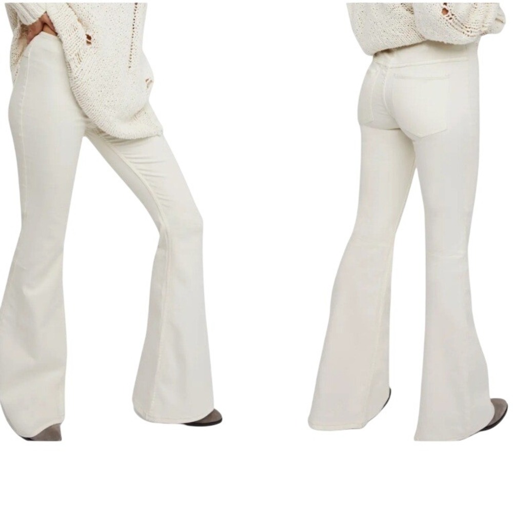 Free People Penny Flare Pants Womens 31 White Bell Bottom High Rise Minimal NWT